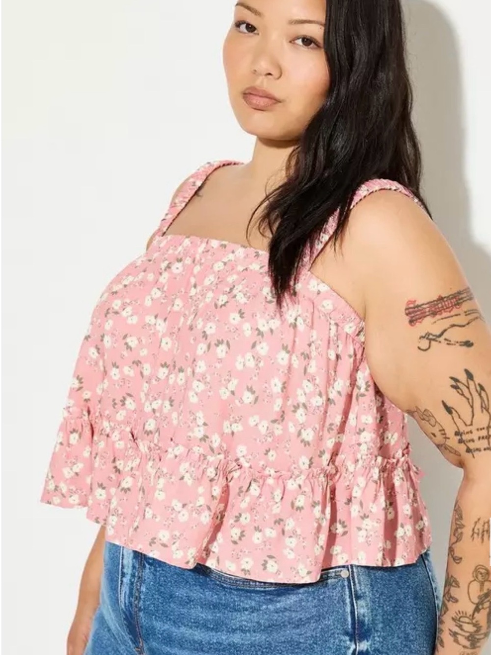 NWT TORRID LOVESICK Pink Floral Tiered Smocked Strap Tank